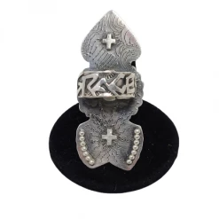 Kathy Sands Jewelry 3 Tier Arrow Ring W/Nickels & Turquoise Stone