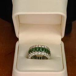 The Sparkling Spur Lab Emerald Wide & Diamond Moissanite Band New Arrivals