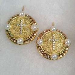 Mustard Seed Jewelry Pearl Cross Round Earrings New Arrivals