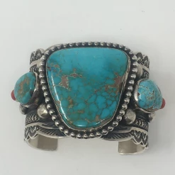 Silver Creations From The Southwest By Gundi Jewelry Turquoise & Red Coral Cuff