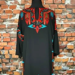 Roja Sheer Black Tunic With Bold Colored Embroidery TIFFIANY'S CLOSET