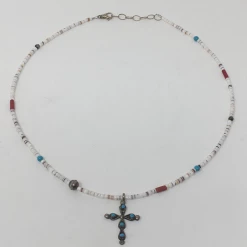 Chelsea Collette Collection Jewelry Beaded Necklace With Sterling Silver And Turquoise Cross