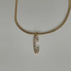 The Sparkling Spur Jewelry Rhinestone Initial On Snake Chain Necklace (Variety)