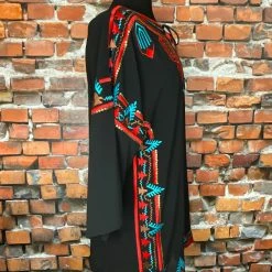 Roja Sheer Black Tunic With Bold Colored Embroidery TIFFIANY'S CLOSET