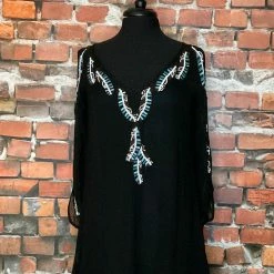 Vintage Collection Beaded & Embroidered Feather Cold Shoulder Tunic TIFFIANY'S CLOSET
