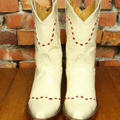 Old Gringo TIFFIANY'S CLOSET Patent Leather Ivory Boots With Red Stitching