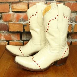 Old Gringo TIFFIANY'S CLOSET Patent Leather Ivory Boots With Red Stitching