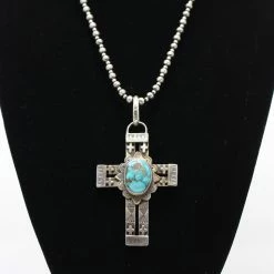 Kathy Sands Cross Pendent With Turquoise Stone