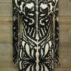 Bebe TIFFIANY'S CLOSET Ivory Colored Dress With Black Sequin Design