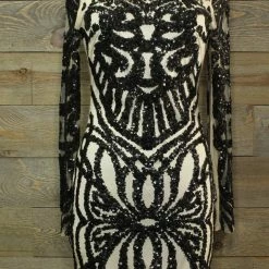 Bebe TIFFIANY'S CLOSET Ivory Colored Dress With Black Sequin Design