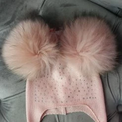 Maniere Sparkly Baby Tie Hat W/Double Poms
