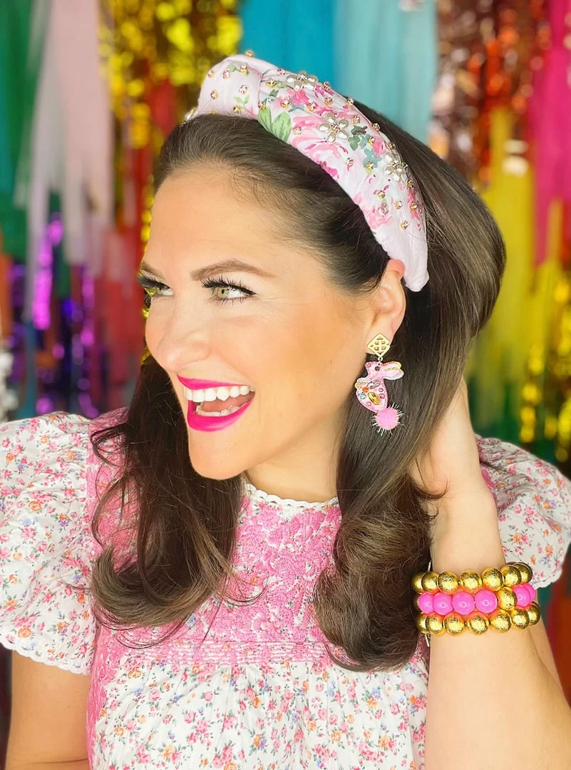 Brianna Cannon Light Pink Floral Headband With Pearl Flowers 3 Brianna Cannon Light Pink Floral Headband With Pearl Flowers