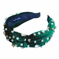 The Sparkling Spur Hats/Headbands/Scarves/Gloves Dark Green Velvet Headband With Crystals And Pearls