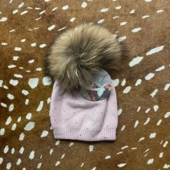 Maniere Sparkle Baby Winter Beanie With Raccoon Snap On Pom