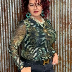 Oo La La Tops Animal Print Mesh Top