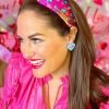 Brianna Cannon Hot Pink Silk Floral Headband With Hand-Sewn Crystals