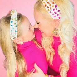 Brianna Cannon Ivory Headband With Rainbow Gradient Hand-Sewn Crystals (Mommy + Me Option) Hats/Headbands/Scarves/Gloves
