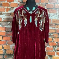 Double D Ranch Wear TIFFIANY'S CLOSET Silk Blend Velvet Top With Sequin Feathers