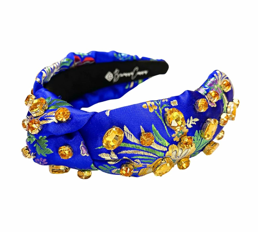 Brianna Cannon Hats/Headbands/Scarves/Gloves Royal Blue Silk Floral Headband With Hand-Sewn Crystals 3 Brianna Cannon Hats/Headbands/Scarves/Gloves Royal Blue Silk Floral Headband With Hand-Sewn Crystals