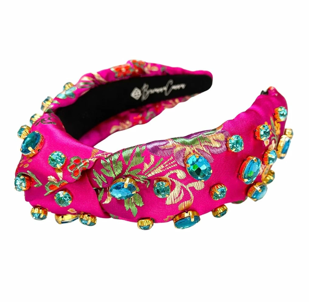Brianna Cannon Hot Pink Silk Floral Headband With Hand-Sewn Crystals 4 Brianna Cannon Hot Pink Silk Floral Headband With Hand-Sewn Crystals