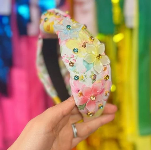 Brianna Cannon New Arrivals Spring Floral Headband With Beaded Flowers And Crystals