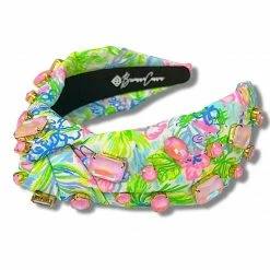Brianna Cannon Bright Floral Headband With Large Pink Iridescent Crystals New Arrivals
