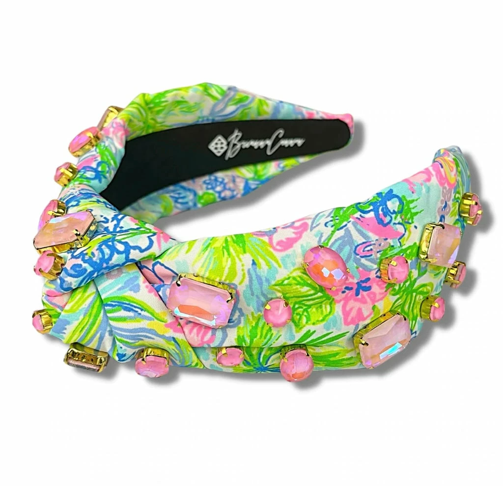 Brianna Cannon Bright Floral Headband With Large Pink Iridescent Crystals New Arrivals 4 Brianna Cannon Bright Floral Headband With Large Pink Iridescent Crystals New Arrivals