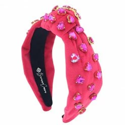 Brianna Cannon Hot Pink Velvet Headband With Hand-Sewn Hot Pink Crystal Hearts