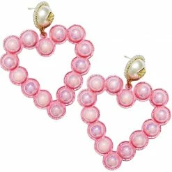 Brianna Cannon Pink Glitter Jumbo Pearl Heart Earrings Jewelry
