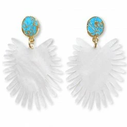 Brianna Cannon Spray Palm Earrings - White Pearl Acrylic W/gold Plated Turquoise