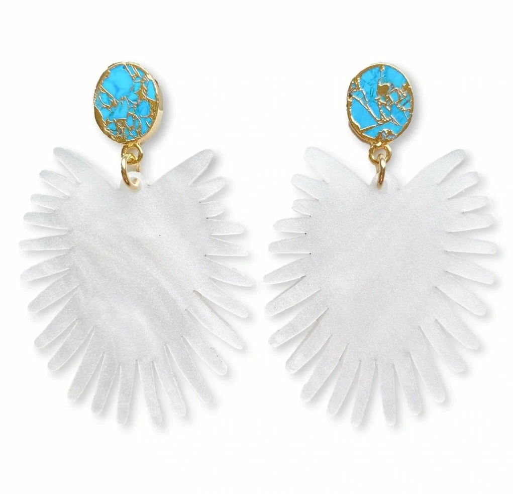 Brianna Cannon Spray Palm Earrings - White Pearl Acrylic W/gold Plated Turquoise 3 Brianna Cannon Spray Palm Earrings - White Pearl Acrylic W/gold Plated Turquoise