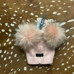 Maniere Double Raccoon Fur Baby Pom Beanie Kid's Hats