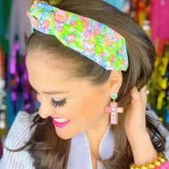 Brianna Cannon Bright Floral Headband With Large Pink Iridescent Crystals New Arrivals 7 Brianna Cannon Bright Floral Headband With Large Pink Iridescent Crystals New Arrivals