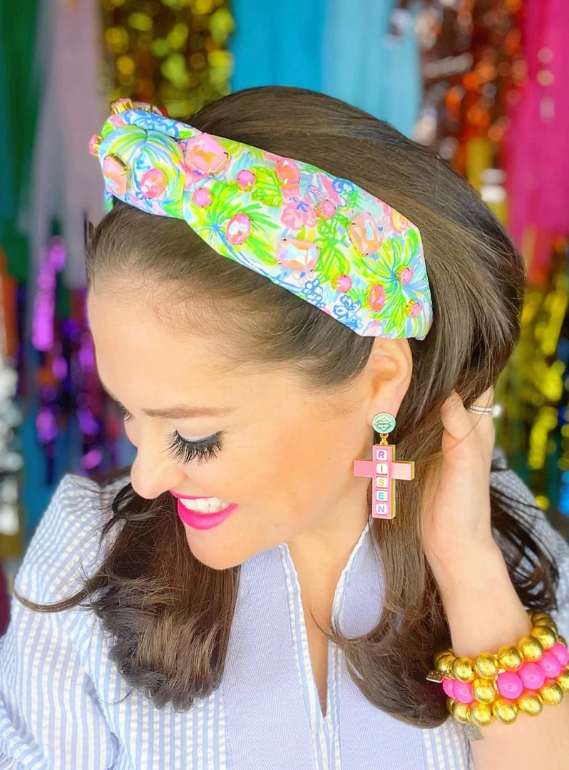 Brianna Cannon Bright Floral Headband With Large Pink Iridescent Crystals New Arrivals 5 Brianna Cannon Bright Floral Headband With Large Pink Iridescent Crystals New Arrivals