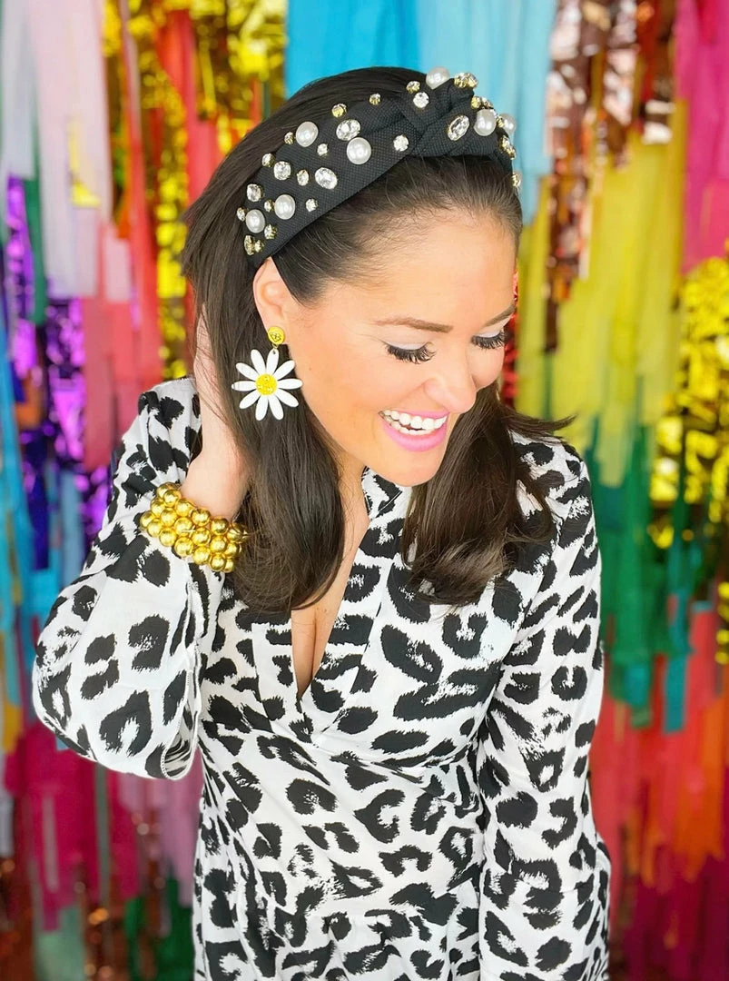 Brianna Cannon Hats/Headbands/Scarves/Gloves Black Twill Headband With Large Pearls And Crystals 3 Brianna Cannon Hats/Headbands/Scarves/Gloves Black Twill Headband With Large Pearls And Crystals