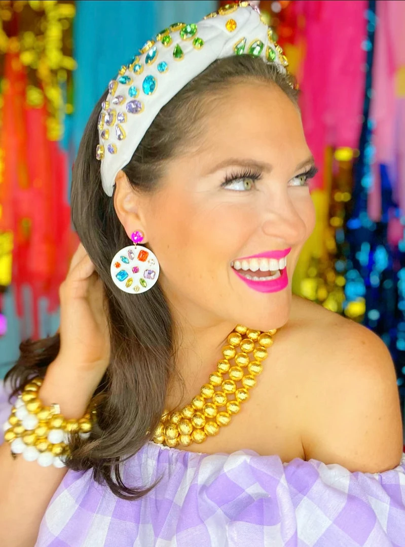 Brianna Cannon White Round Drop Earrings With Rainbow Crystals Jewelry 4 Brianna Cannon White Round Drop Earrings With Rainbow Crystals Jewelry