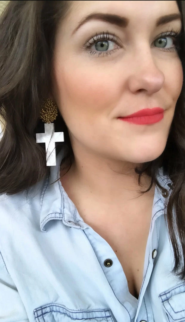 Brianna Cannon Jewelry Pearl White Acrylic Cross With Gold Beaded Top 4 Brianna Cannon Jewelry Pearl White Acrylic Cross With Gold Beaded Top