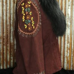 Double D Ranch Wear Merlot Leather Jacket With Fur Collar & Cuffs