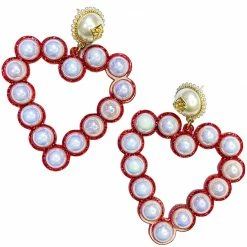 Brianna Cannon Red Glitter Jumbo Heart Pearl Earrings Jewelry