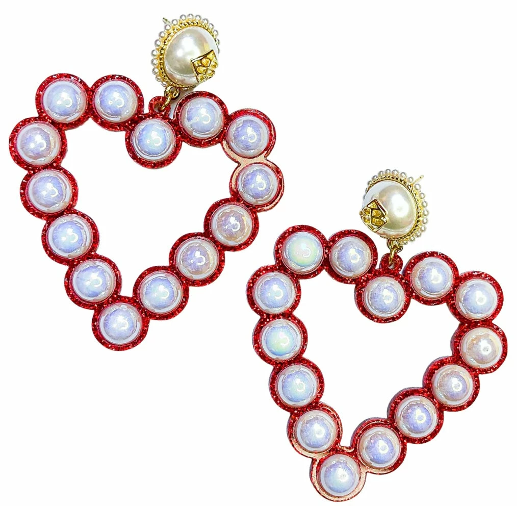 Brianna Cannon Red Glitter Jumbo Heart Pearl Earrings Jewelry 3 Brianna Cannon Red Glitter Jumbo Heart Pearl Earrings Jewelry