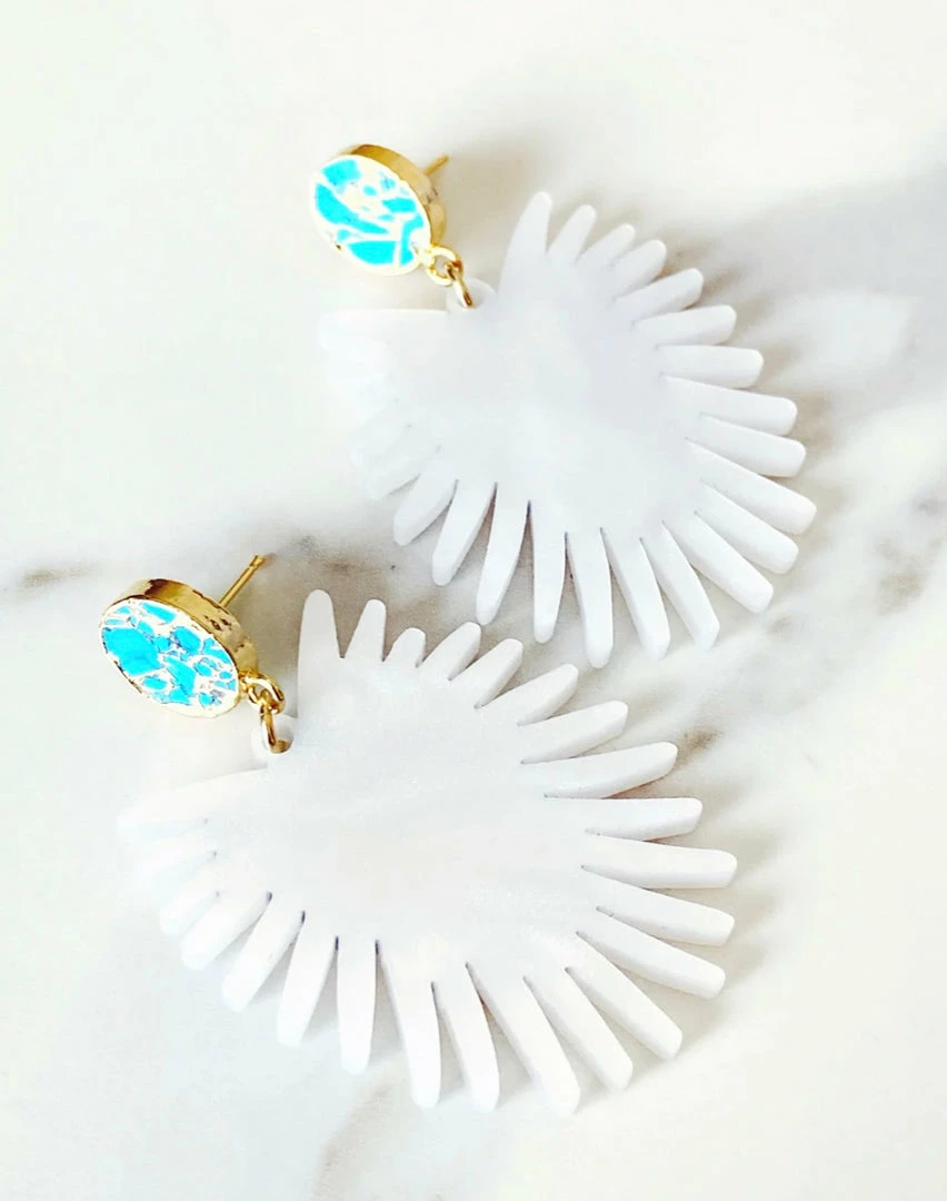 Brianna Cannon Spray Palm Earrings - White Pearl Acrylic W/gold Plated Turquoise 4 Brianna Cannon Spray Palm Earrings - White Pearl Acrylic W/gold Plated Turquoise