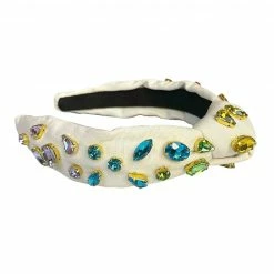 Brianna Cannon Ivory Headband With Rainbow Gradient Hand-Sewn Crystals (Mommy + Me Option) Hats/Headbands/Scarves/Gloves