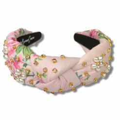 Brianna Cannon Light Pink Floral Headband With Pearl Flowers