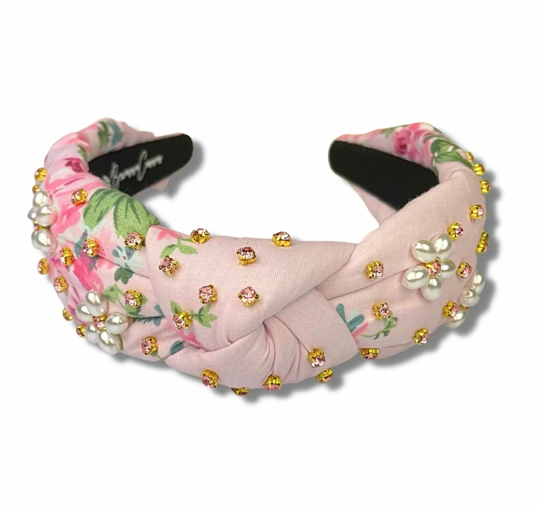 Brianna Cannon Light Pink Floral Headband With Pearl Flowers 4 Brianna Cannon Light Pink Floral Headband With Pearl Flowers