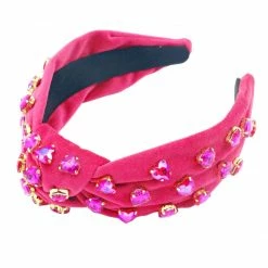 Brianna Cannon Hot Pink Velvet Headband With Hand-Sewn Hot Pink Crystal Hearts