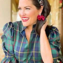 Brianna Cannon Hats/Headbands/Scarves/Gloves Navy Tartan Headband With Crystals And Pearls