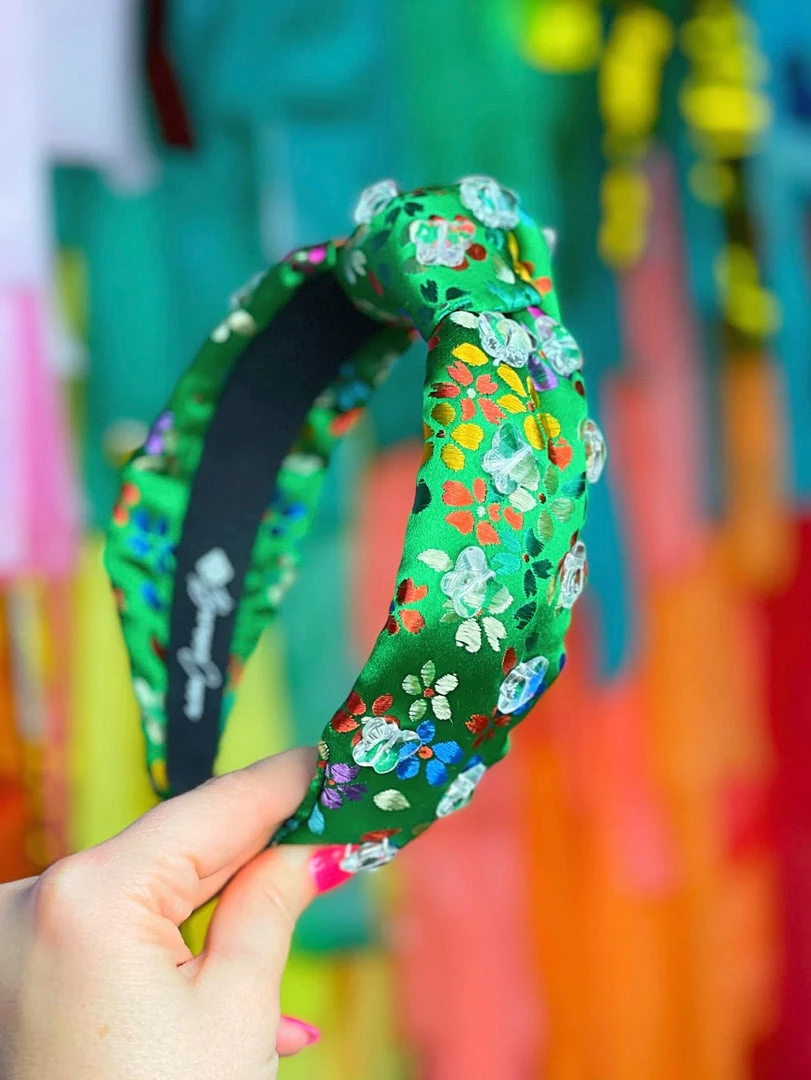 Brianna Cannon Green Silk Rainbow Flower Headband With Crystal Butterflies Hats/Headbands/Scarves/Gloves 5 Brianna Cannon Green Silk Rainbow Flower Headband With Crystal Butterflies Hats/Headbands/Scarves/Gloves