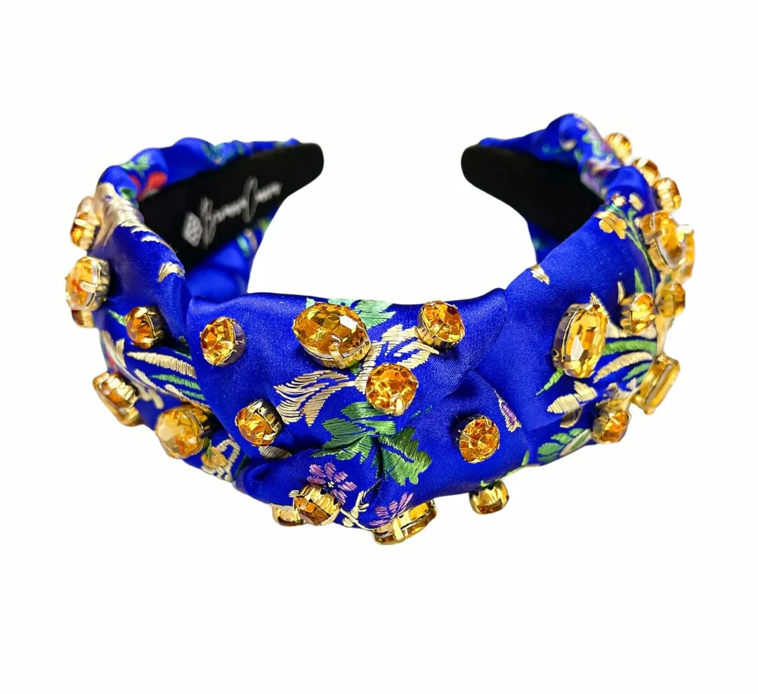 Brianna Cannon Hats/Headbands/Scarves/Gloves Royal Blue Silk Floral Headband With Hand-Sewn Crystals 4 Brianna Cannon Hats/Headbands/Scarves/Gloves Royal Blue Silk Floral Headband With Hand-Sewn Crystals
