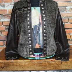 Double D Ranch Wear Leather & Faux Fur Jacket