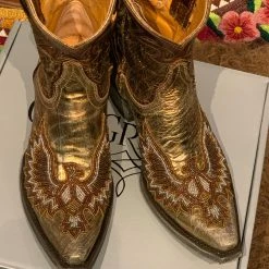 Old Gringo Eagle Beaded Gold Metallic Bootie Shoes/Boots